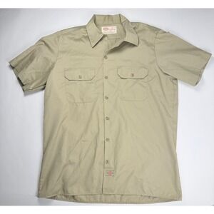 Dickies Short Sleeve Work Shirt Men's Large Khaki Tan Front Pockets Cotton Blend